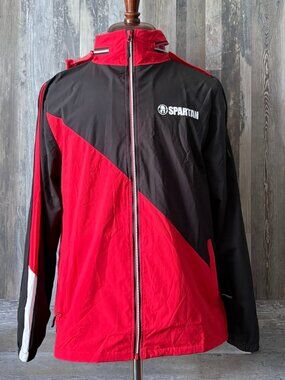 Spartan brand windbreaker red and black color-blocked design
